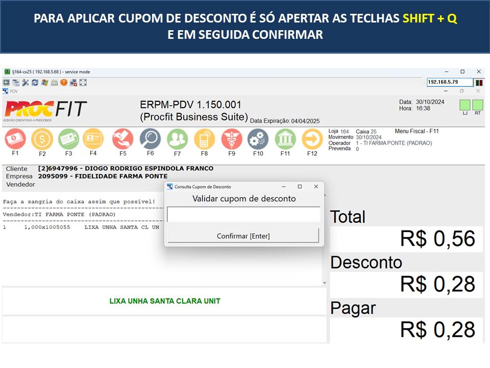 Tela aplicação desconto
